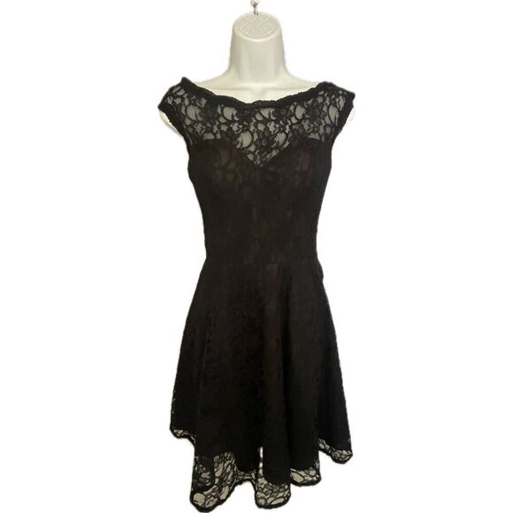 Vintage y2k Morí Lee Black Lace Dress Size M - Picture 6 of 8